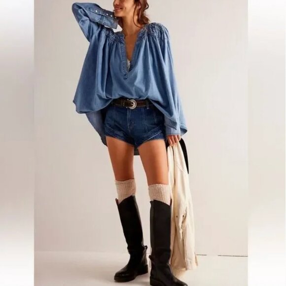 Free People NWOT We the Free Another Love Denim Tunic - xs (oversized) - Picture 1 of 10